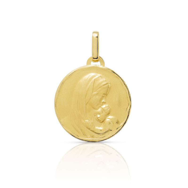 Médaille or 375 jaune mat 'Vierge à l'Enfant' - vue 1