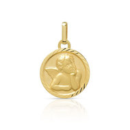 Médaille or 375 jaune mat bord diamanté ange personnalisable