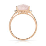 Bague or 375 rose quartz rose rectangulaire et diamants - vue 2