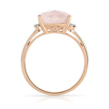 Rectangular pink quartz and diamonds ring in 375 rose gold