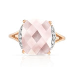 Bague or 375 rose quartz rose rectangulaire et diamants - vue 3