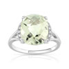 Bague or 375 blanc quartz vert carrée et diamants - vue V1