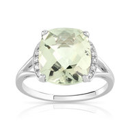 Bague or 375 blanc quartz vert et diamant