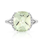 Bague or 375 blanc quartz vert carrée et diamants - vue 3