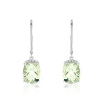 Earrings in 375 white gold with green quartz and diamonds - vue D1