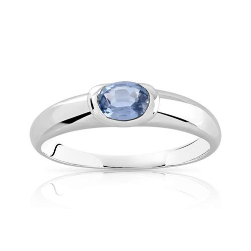 Bague or 375 blanc saphir ovale