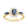375 gold ring with two-tone oval sapphires and white-treated topazes - view V1