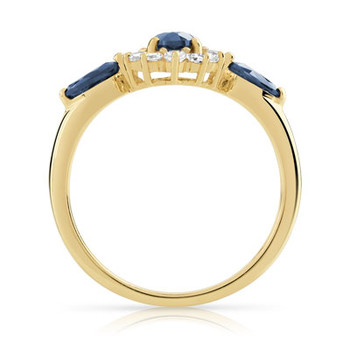 Bague or 375 2 tons saphirs ovales et topazes blanches