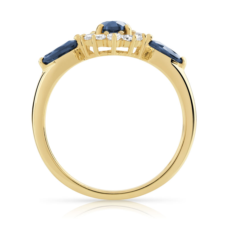375 gold ring with two-tone oval sapphires and white-treated topazes - view 2
