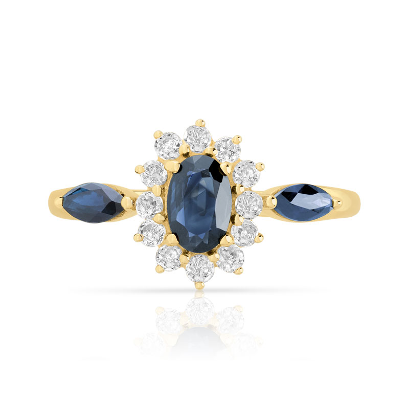 375 gold ring with two-tone oval sapphires and white-treated topazes - view 3