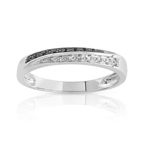 Bague or blanc 375 blanc diamants noirs traités et diamants blancs