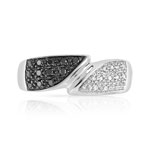 375 white gold ring with treated black diamonds and white diamonds - view 3