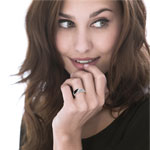 375 white gold ring with treated black diamonds and white diamonds - worn view 1