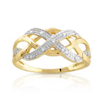 Bague or 375 2 tons tressée diamants - vue 1