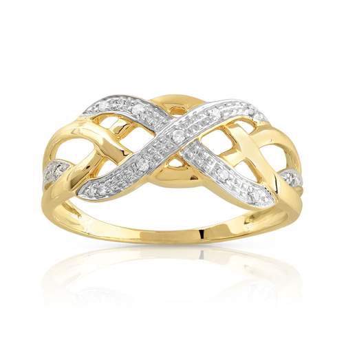Bague or 375 2 tons tressée diamants