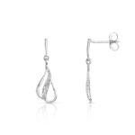 Boucles d'oreilles or 375 blanc pendants diamants - vue 1
