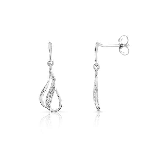 Boucles d'oreilles or 375 blanc pendants diamants