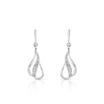 Boucles d'oreilles or 375 blanc pendants diamants - vue D1