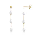 Boucles d'oreilles or 375 jaune pendants perles de culture de Chine - vue 1