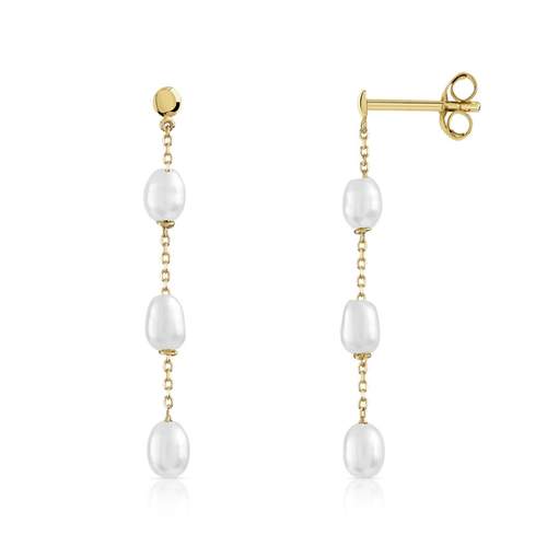 Boucles d'oreilles or 375 jaune pendants perles de culture de Chine