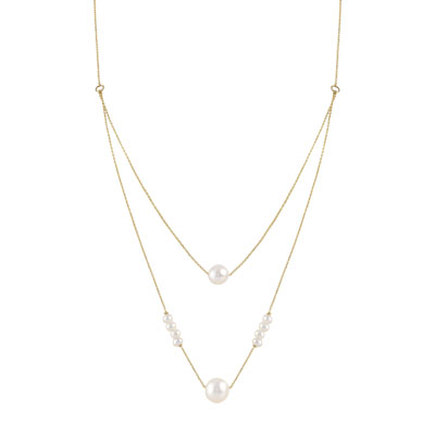 Collier or 375 jaune double rang perles de culture de Chine 45 cm