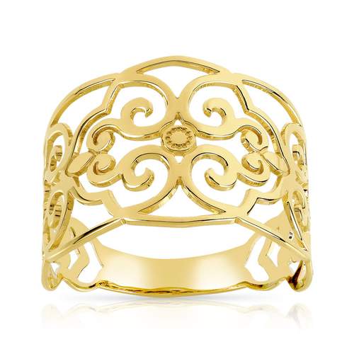 Gele 375-goudring met opengewerkte details
