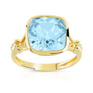 Bague or 375 topaze bleue traitée diamants