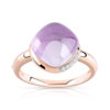 Bague or 375 rose améthyste et diamant - vue V1
