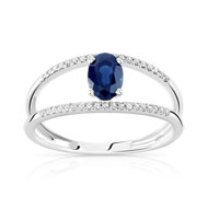 Bague or 375 blanc saphir et diamant