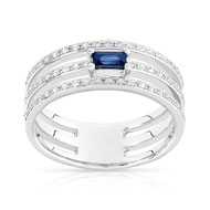 Bague or 375 blanc saphir et diamant