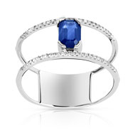 Bague or 375 blanc saphir et diamant