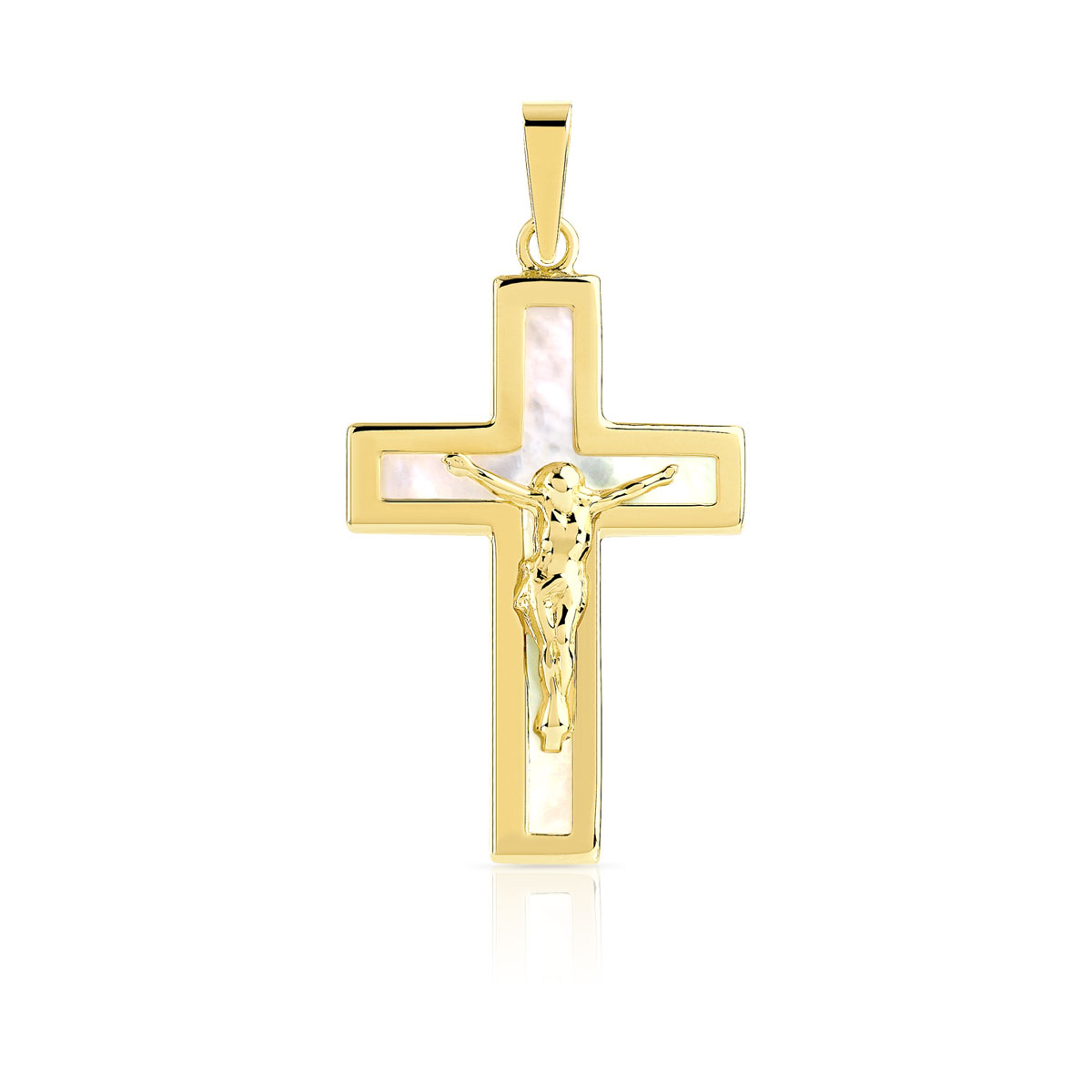 Pendentif croix or 375 jaune et nacre Crucifix