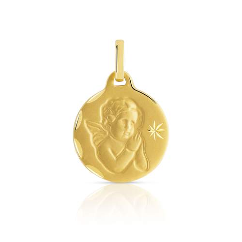 375 yellow gold angel and diamond star medal