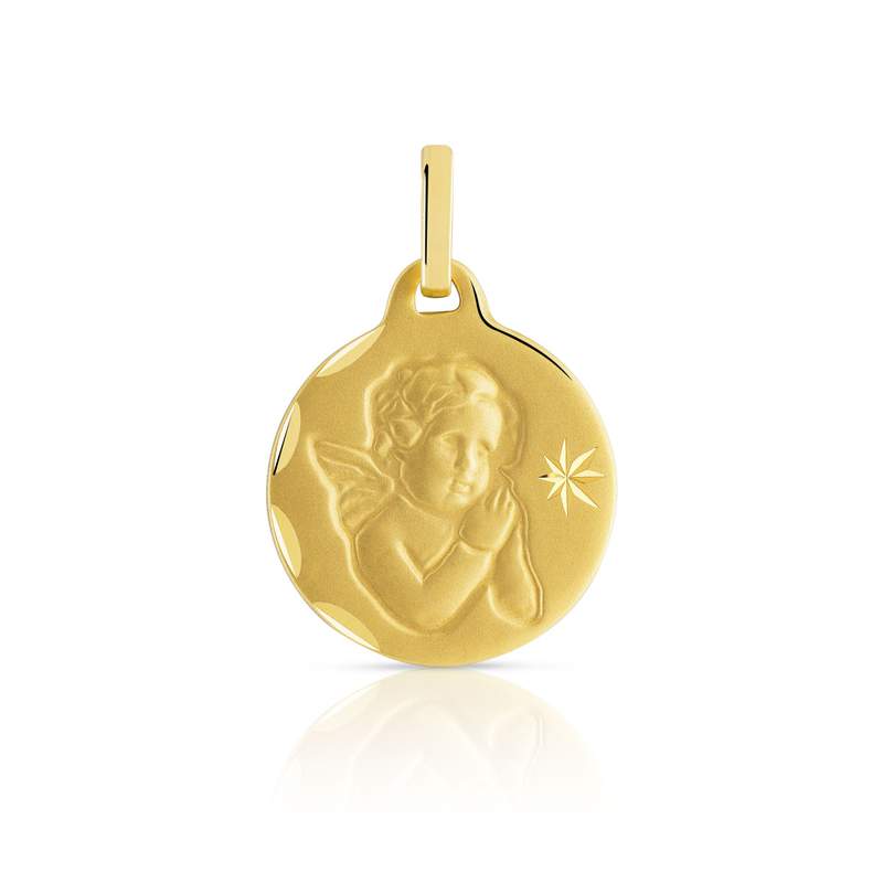 Médaille or 375 jaune ange et étoile diamantée - vue 1