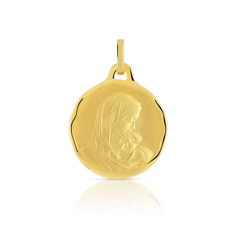 Médaille or 375 jaune satiné Vierge à l'enfant - vue 1