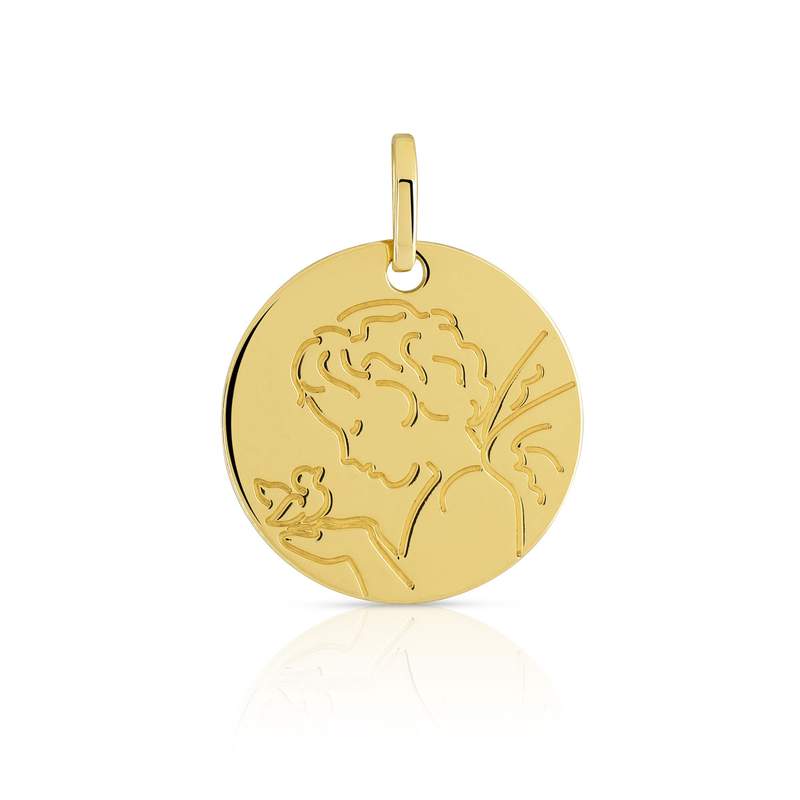 Médaille or 375 jaune 'l'enfant et l'oiseau' - vue 1
