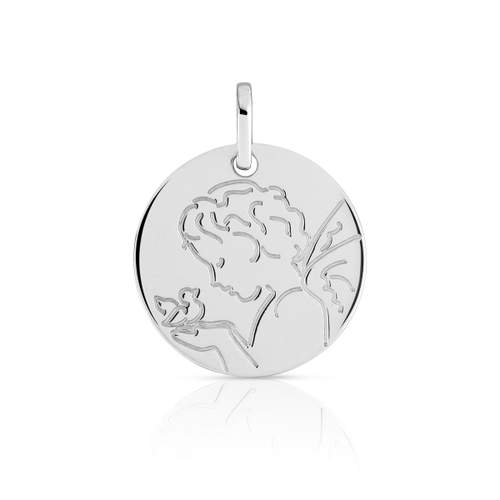 Medaille or blanc 375 ange et l'oiseau