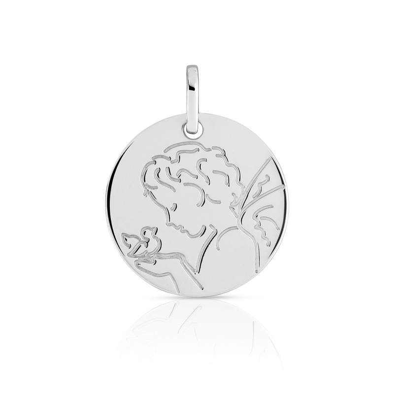 375 White Gold Medal: Angel and Bird - View 1