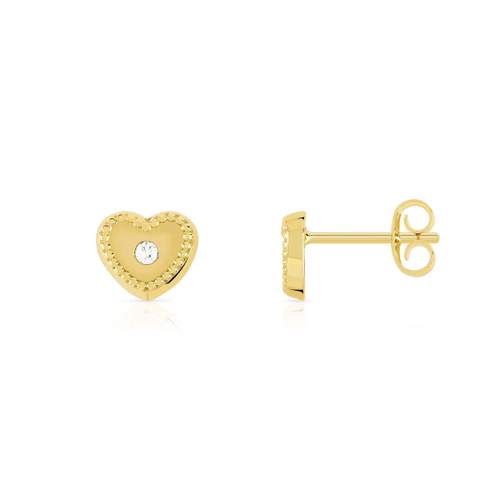 Gold earrings 375 hearts beaded zirconias
