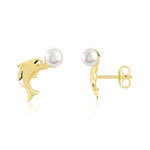 Boucles d'oreilles or 375 jaune dauphins perles de culture de Chine - vue 1