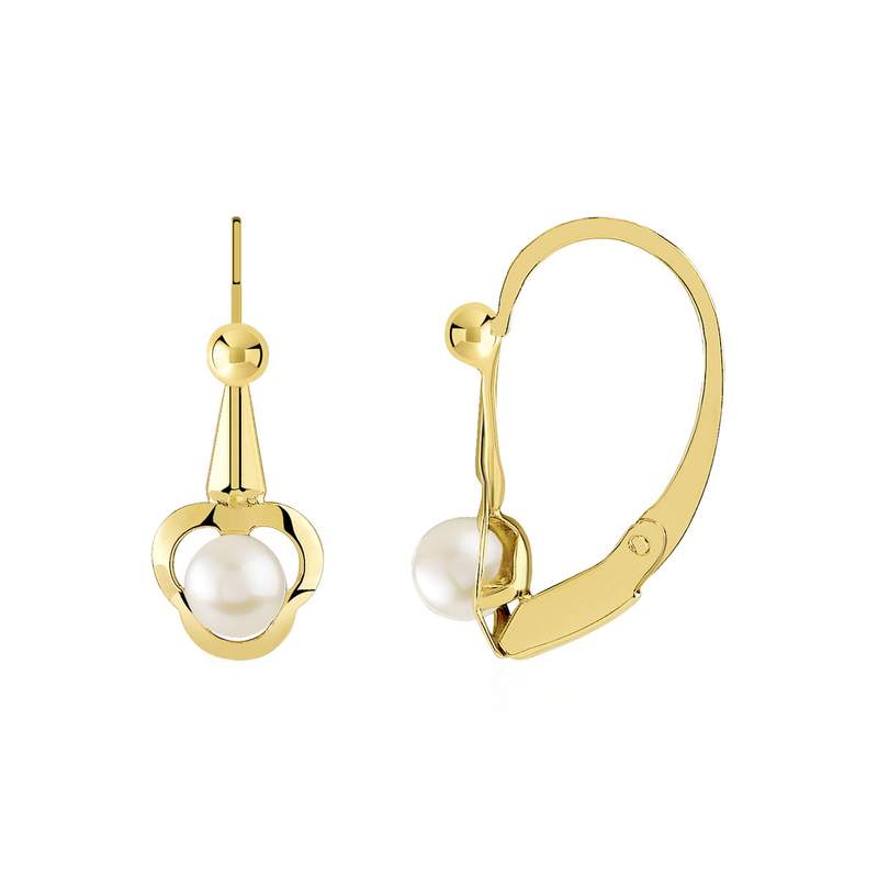 Boucles d'oreilles or 375 jaune brisures perles de culture Chine - vue 1