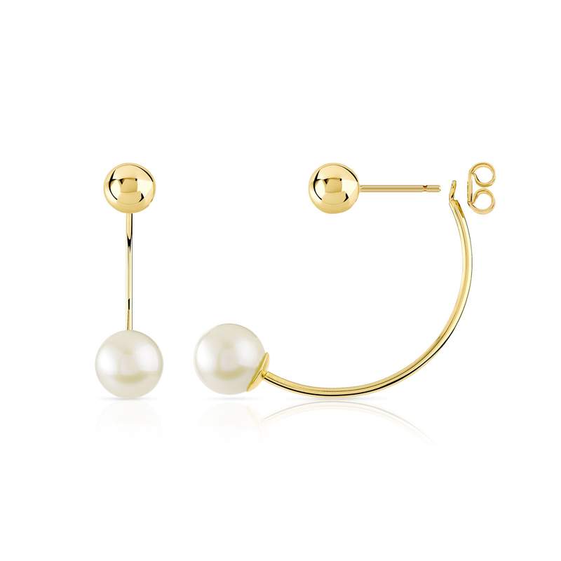 Boucles d'oreilles or 375 jaune perle de culture de chine - vue D2