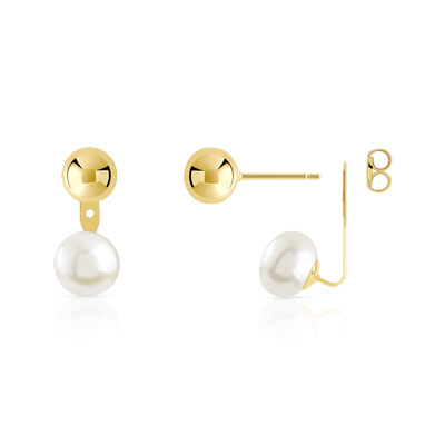 Boucles d' oreilles or 375 jaune perle de culture de chine - vue 1