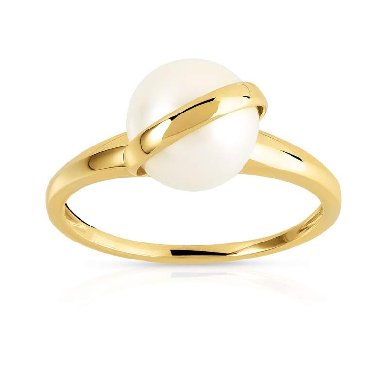 Bague or 375 jaune perle de culture de Chine - vue 1