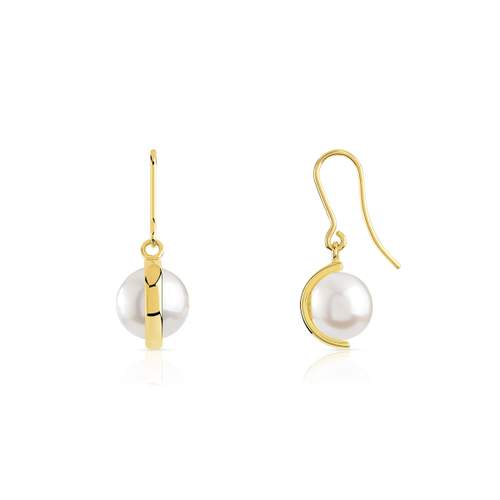 Boucles d'oreilles or 375 jaune pendants perles de culture de Chine