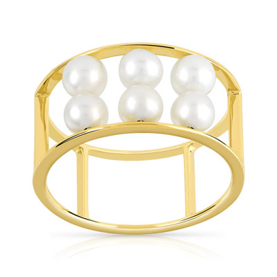 Bague or 375 jaune perle de culture de chine - vue V1