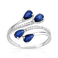 Bague or 375 blanc saphir et diamant