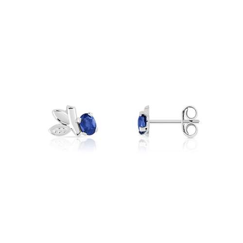 Gold earrings 375 white sapphire leaves
