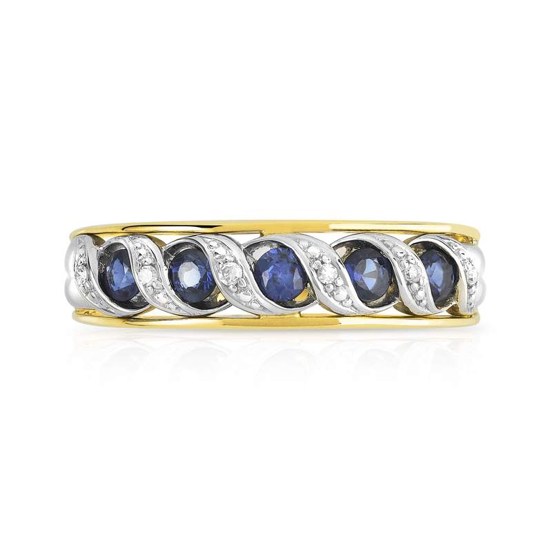 Bague 2 ors 375 saphirs et diamants - vue 3