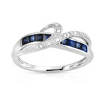 Bague or 375 blanc saphirs et diamants - vue 1